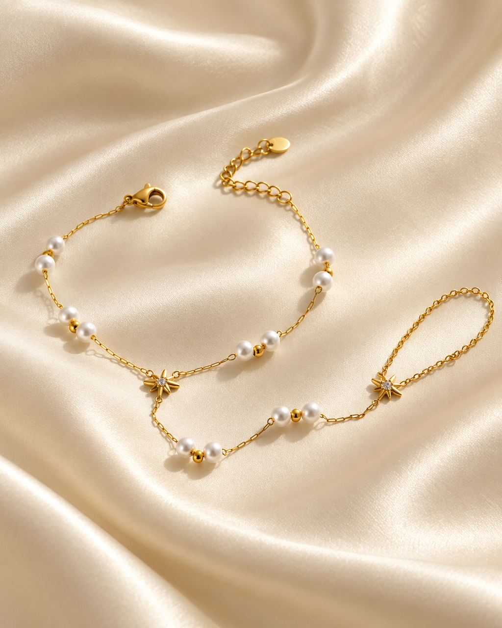 Étoile & Perles / Bracelet de main en acier inoxydable