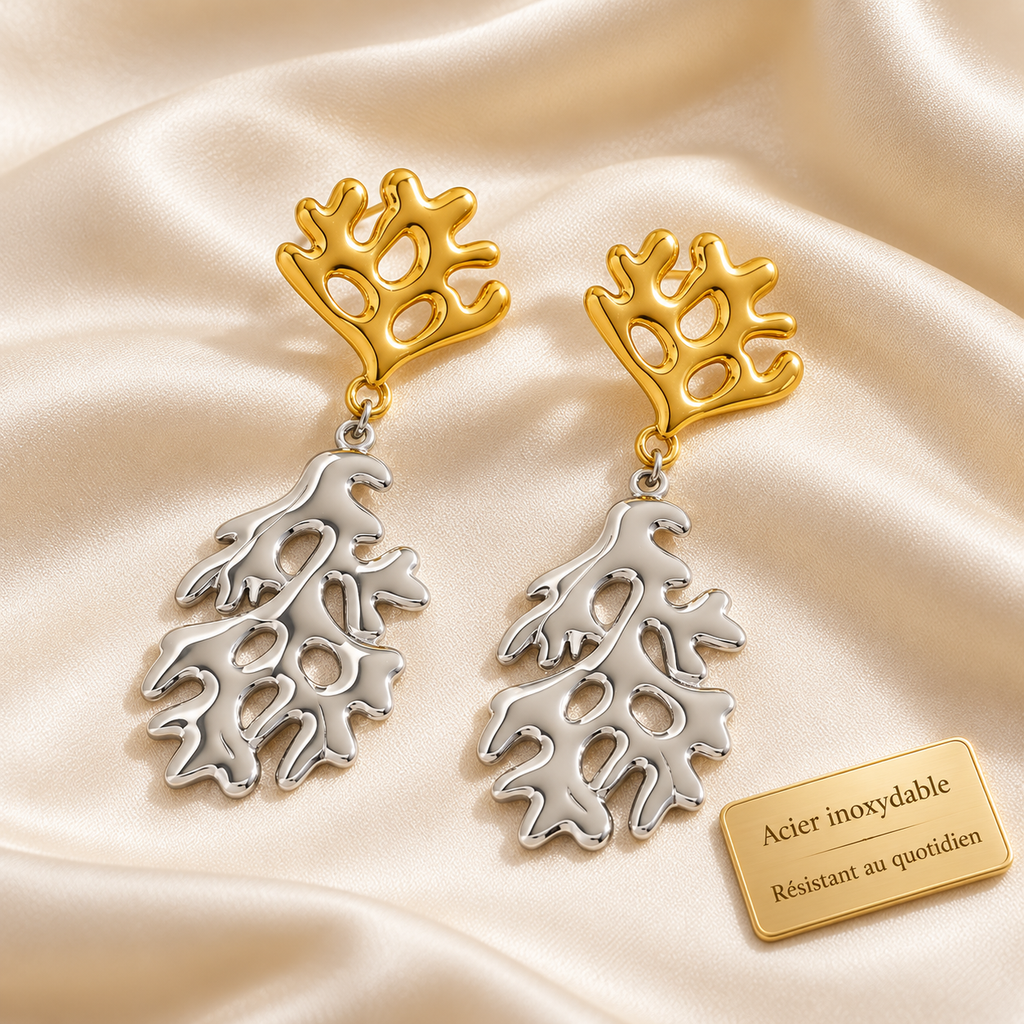 Corail / Boucles d’oreilles en acier inoxydable