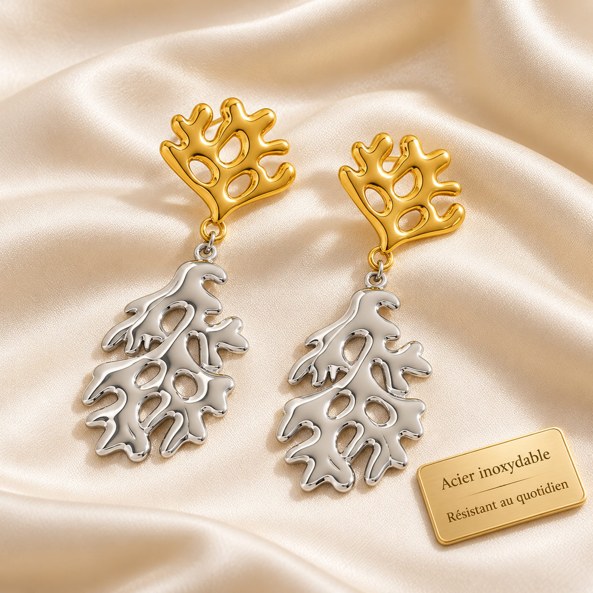 Corail / Boucles d’oreilles en acier inoxydable