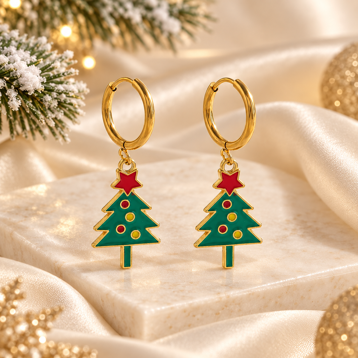 Sapin de Noël - Boucles d'oreilles en acier inoxydable