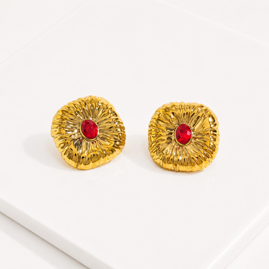 Boucles d'oreilles Rubis Doré Carré