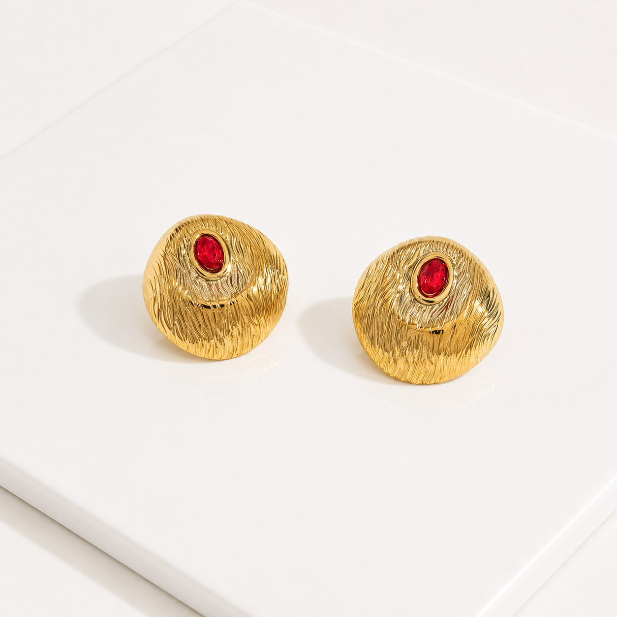 Boucles Rubis Doré Rond