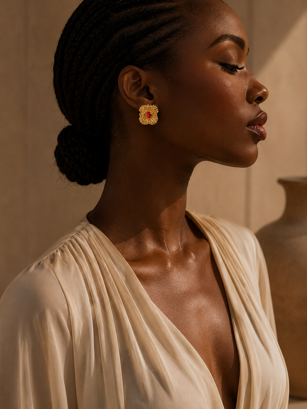 Boucles d'oreilles Rubis Doré Carré