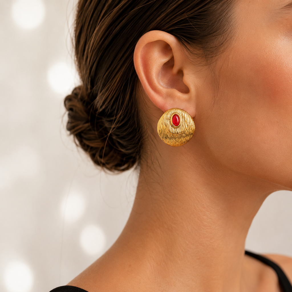 Boucles Rubis Doré Rond
