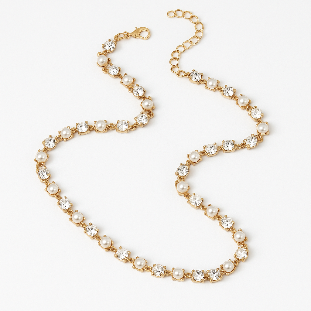 Collier doré perlé  et strass