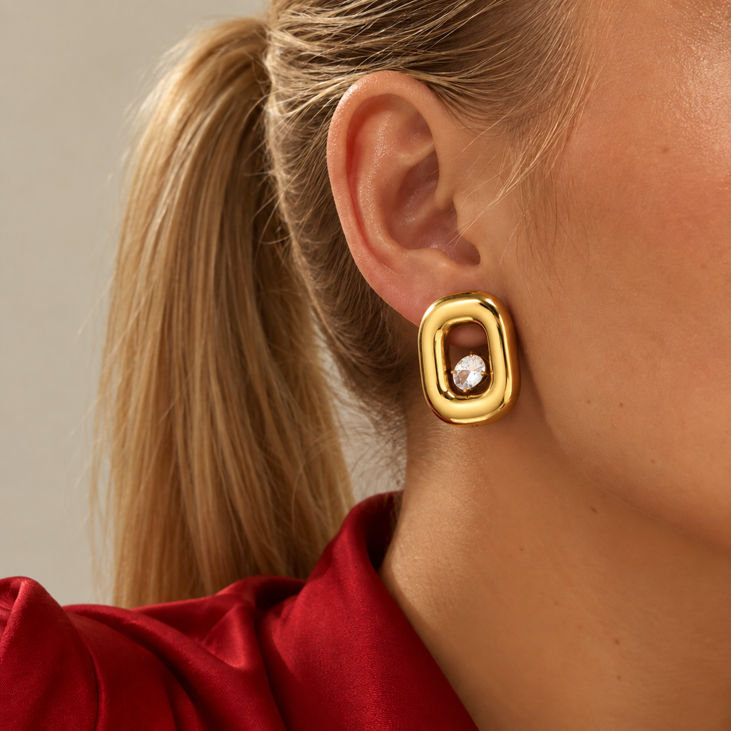 Rectangle Zircon - Boucles d’oreilles en acier inoxydable.