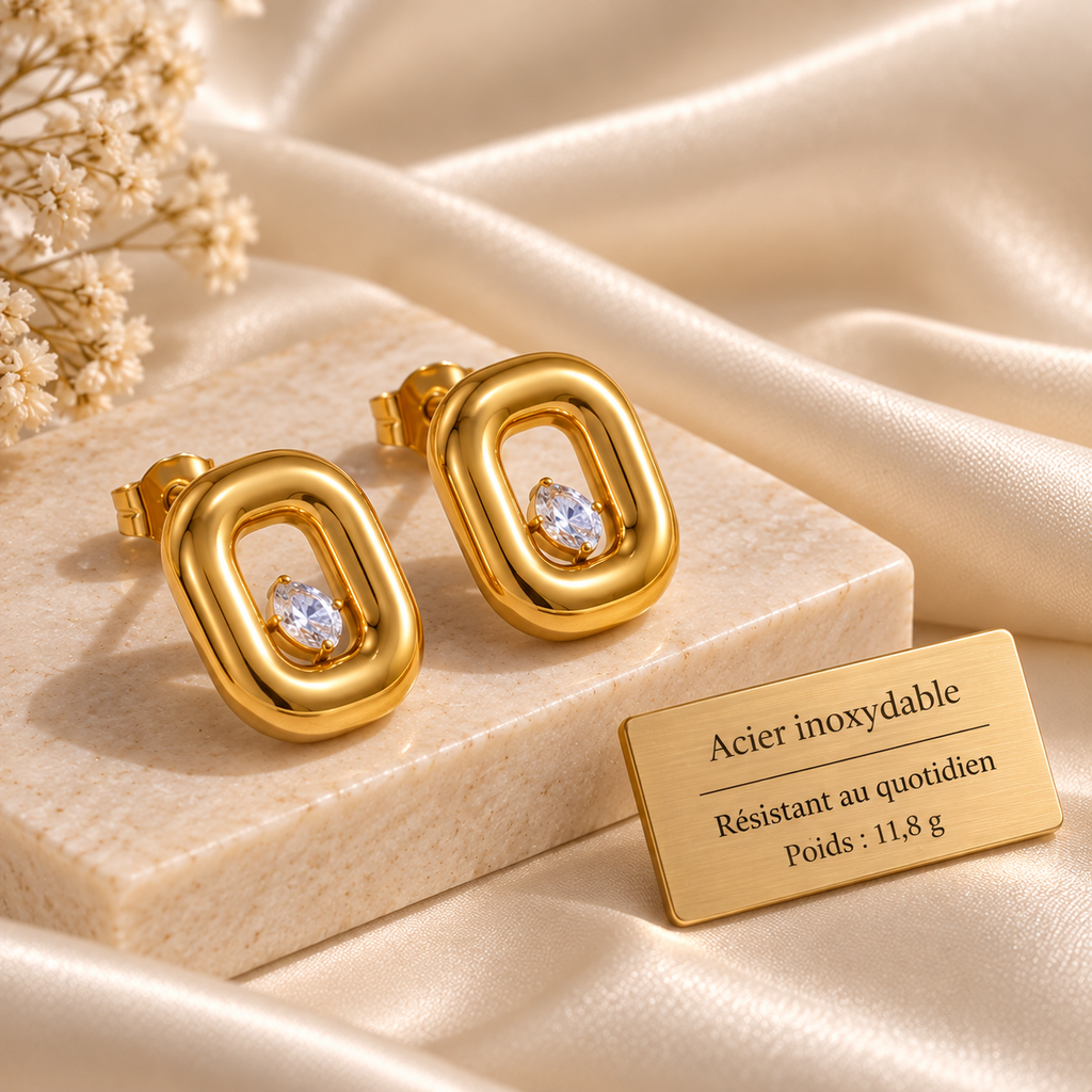Rectangle Zircon - Boucles d’oreilles en acier inoxydable.