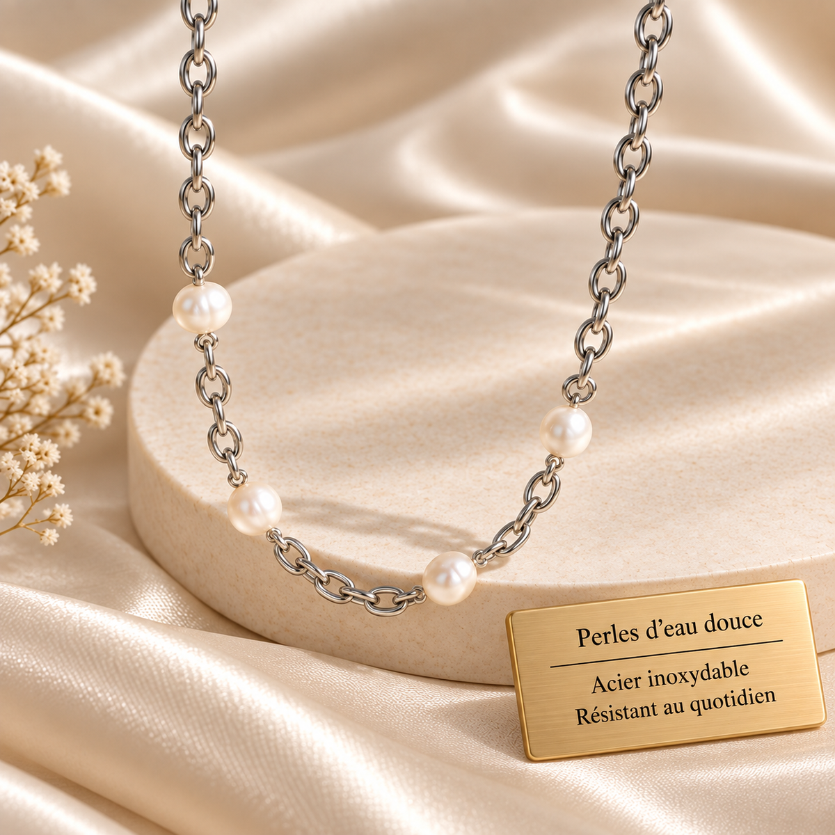Perles Nature - Collier en acier inoxydable