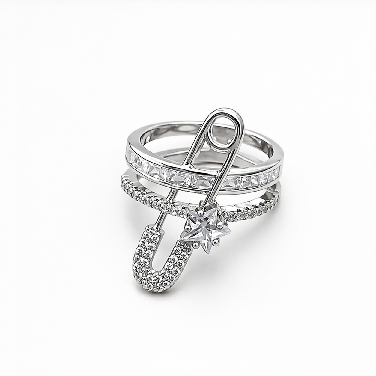 Bague Sécurité Étoilée – Strass Brillants