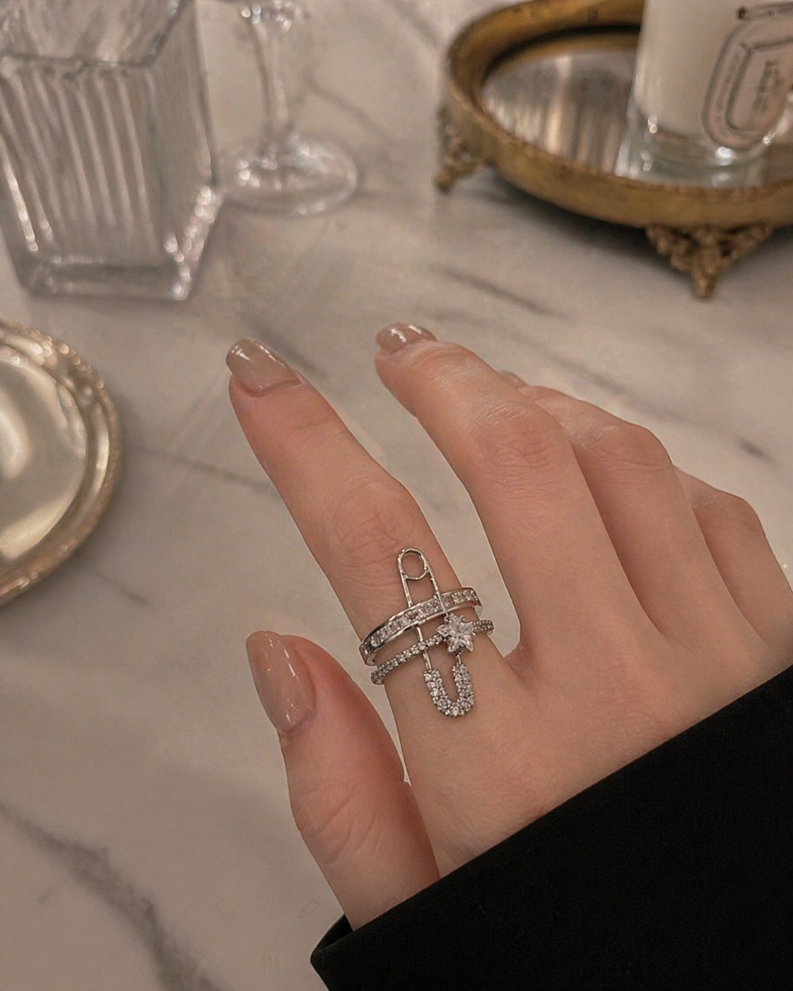 Bague Sécurité Étoilée – Strass Brillants