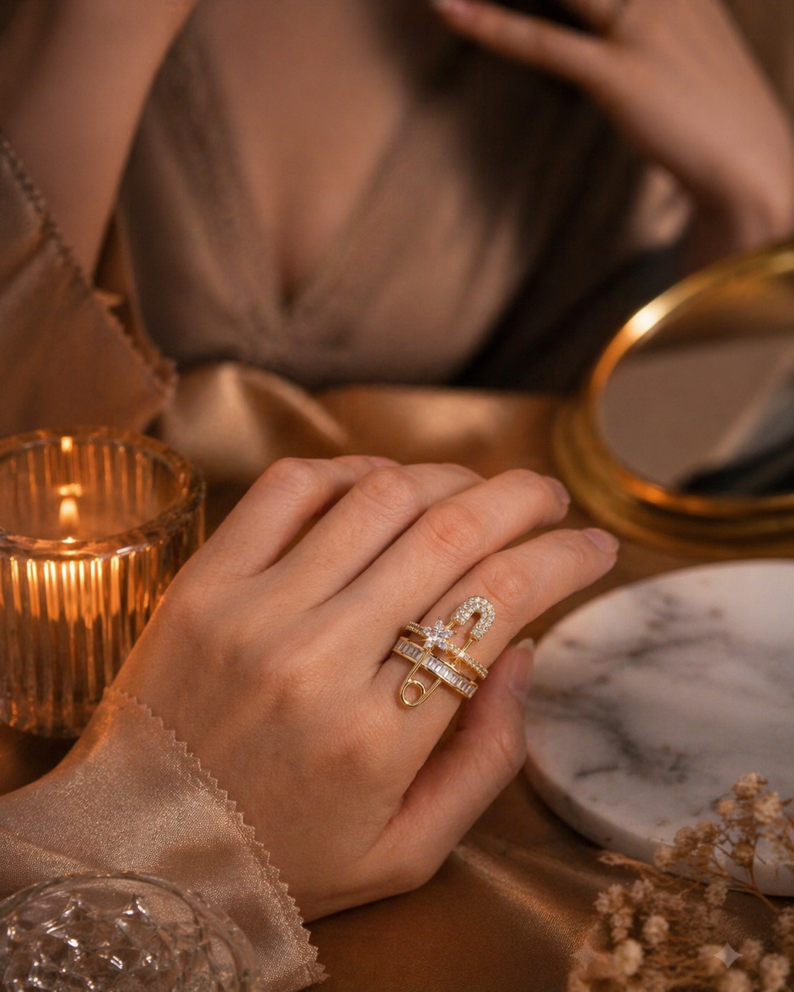 Bague Sécurité Étoilée – Strass Brillants