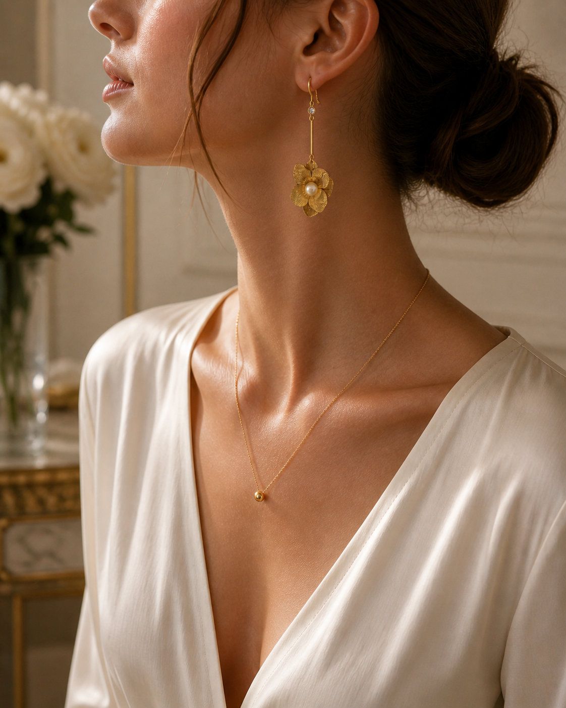 Boucles d’oreilles fleur perlée