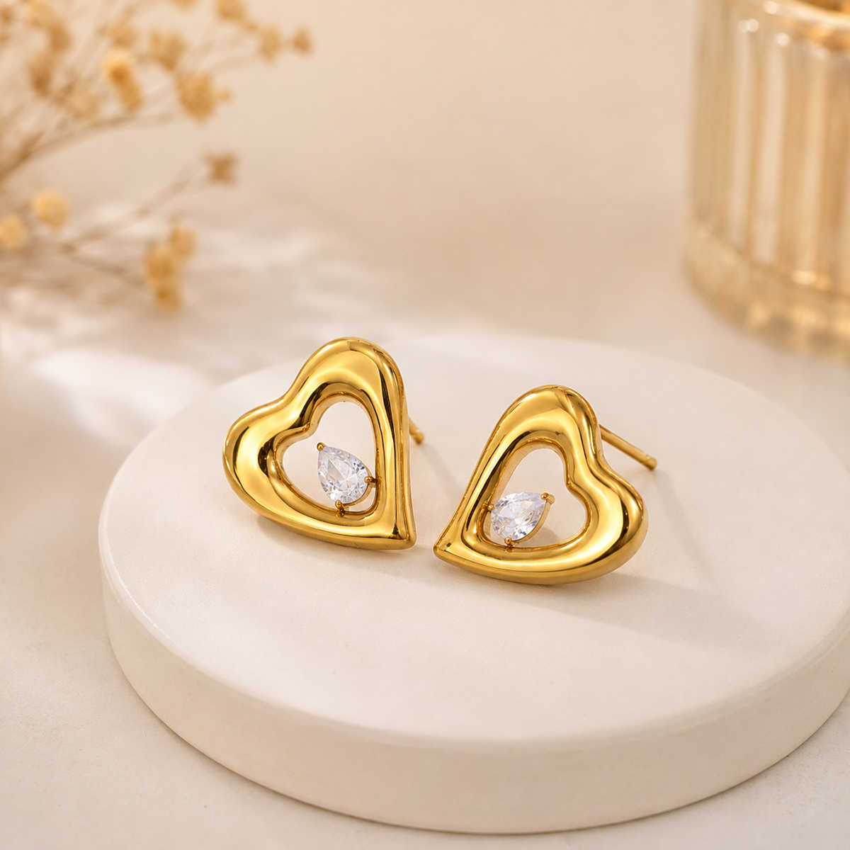 Cœur Zircon / Boucles d’oreilles en acier inoxydable