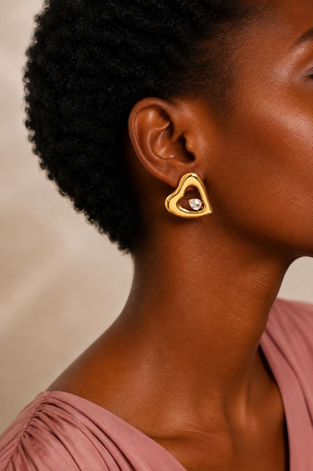 Cœur Zircon / Boucles d’oreilles en acier inoxydable