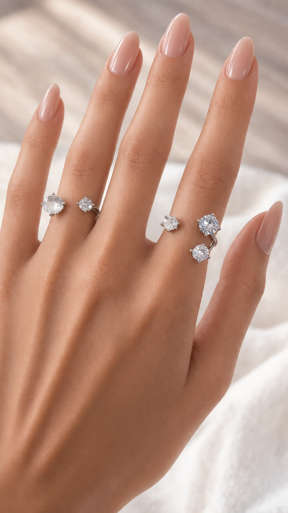 Duo d’Éclat Argenté — Bagues Diamant Zirconium