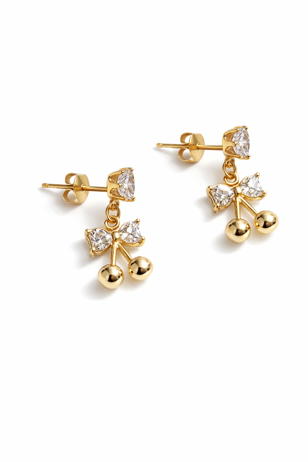 Boucles d’oreilles cerise dorée strass