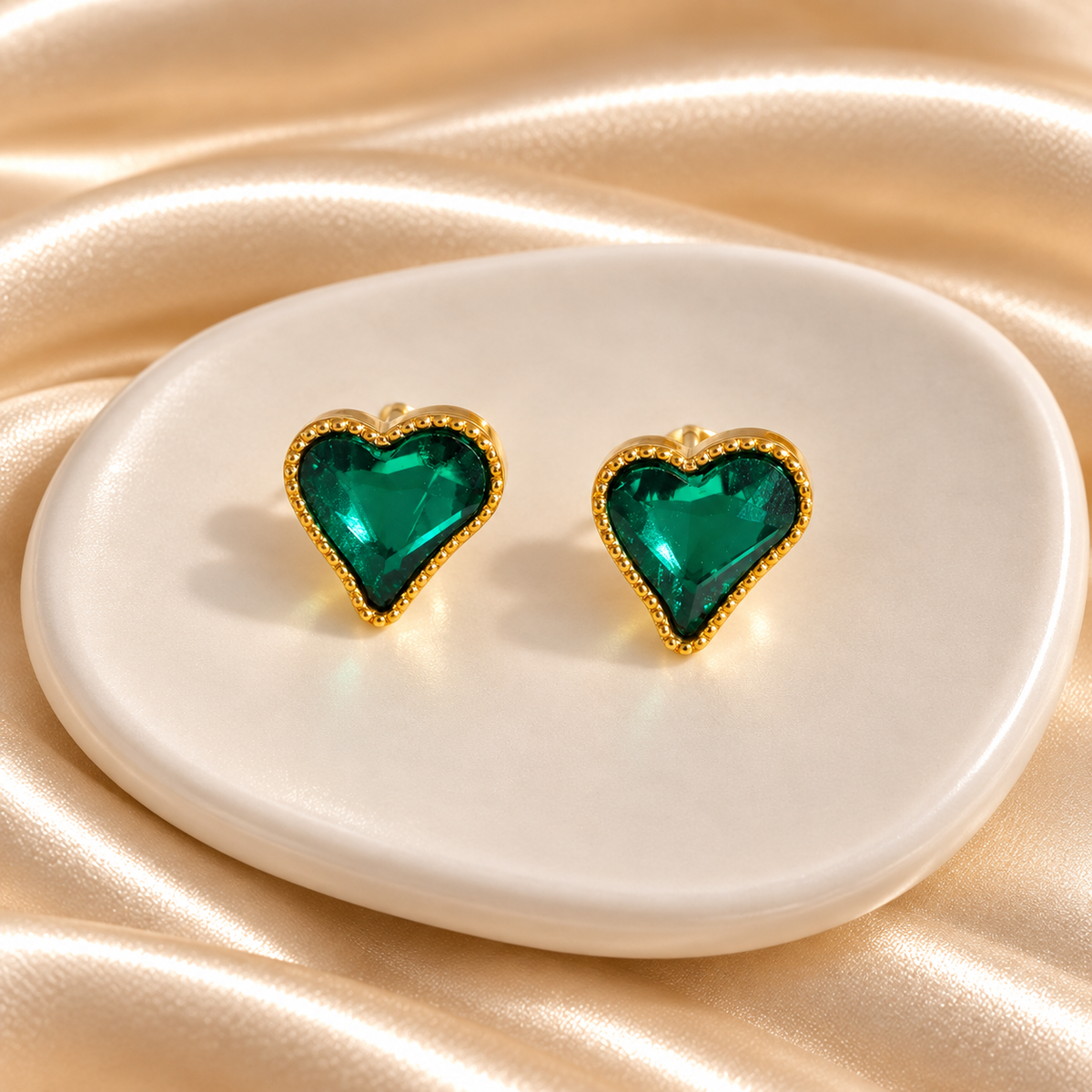 Boucles d’oreilles Cœur Émeraude