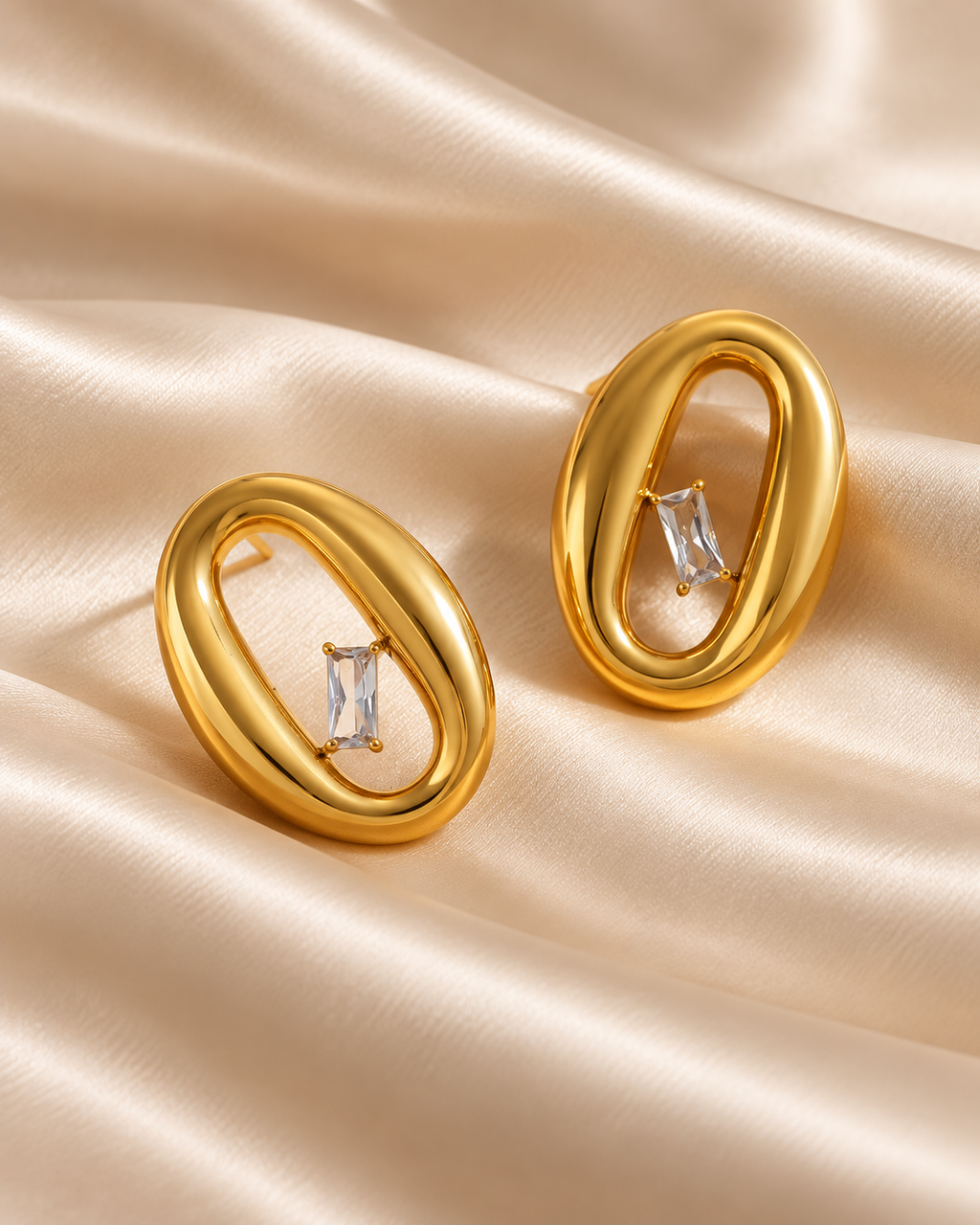 Oval Zircon / Stainless Steel Earrings