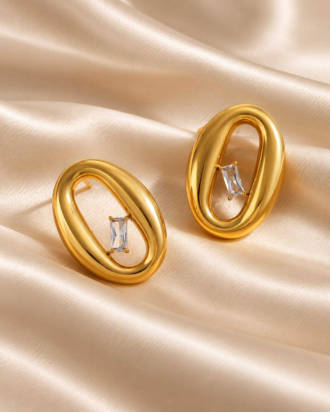 Oval Zircon / Stainless Steel Earrings