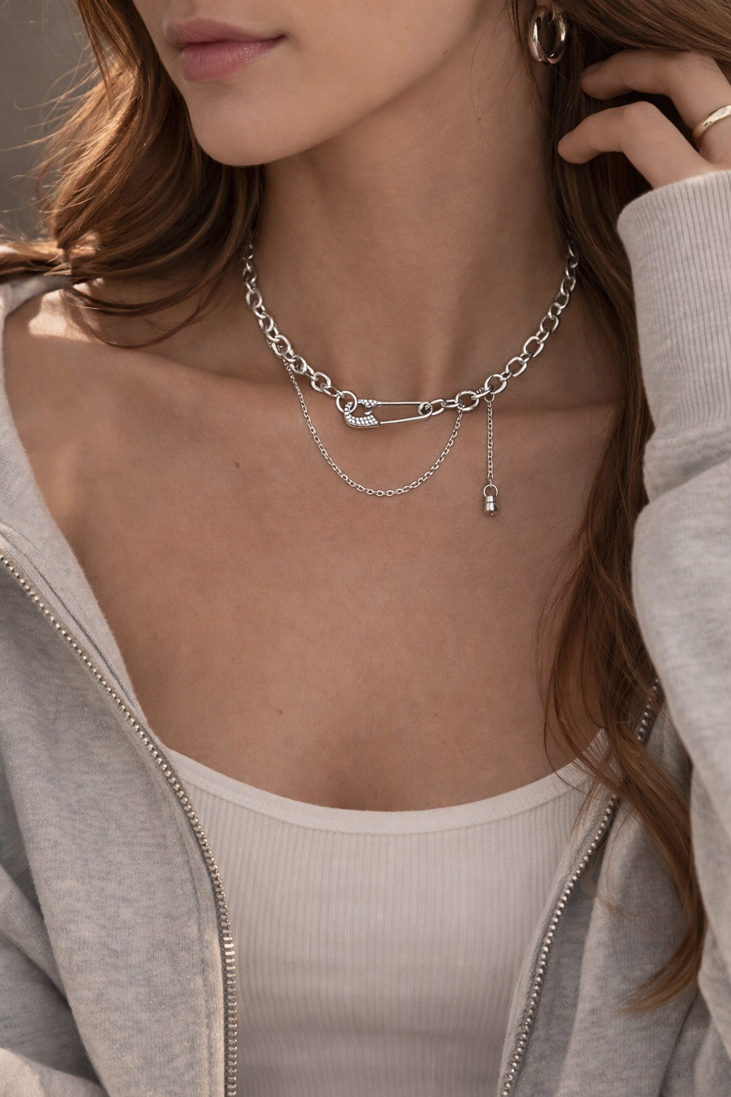 Collier Chaîne Épingle Argentée