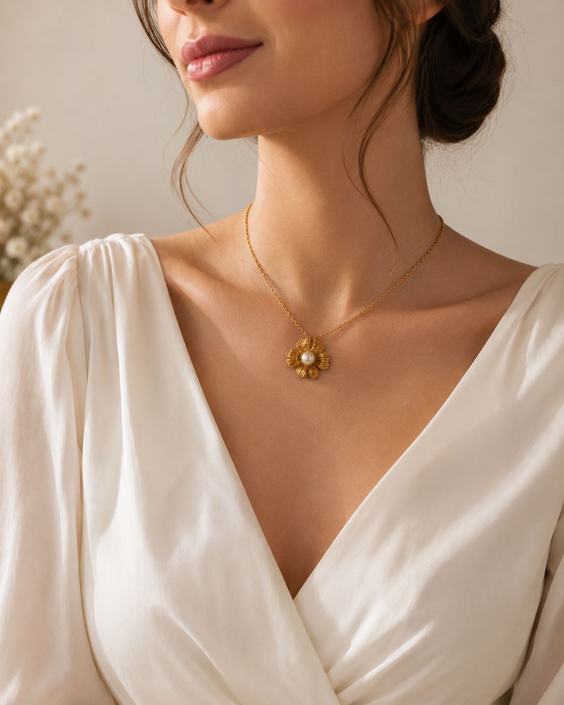 Collier Fleur Perle Éclat