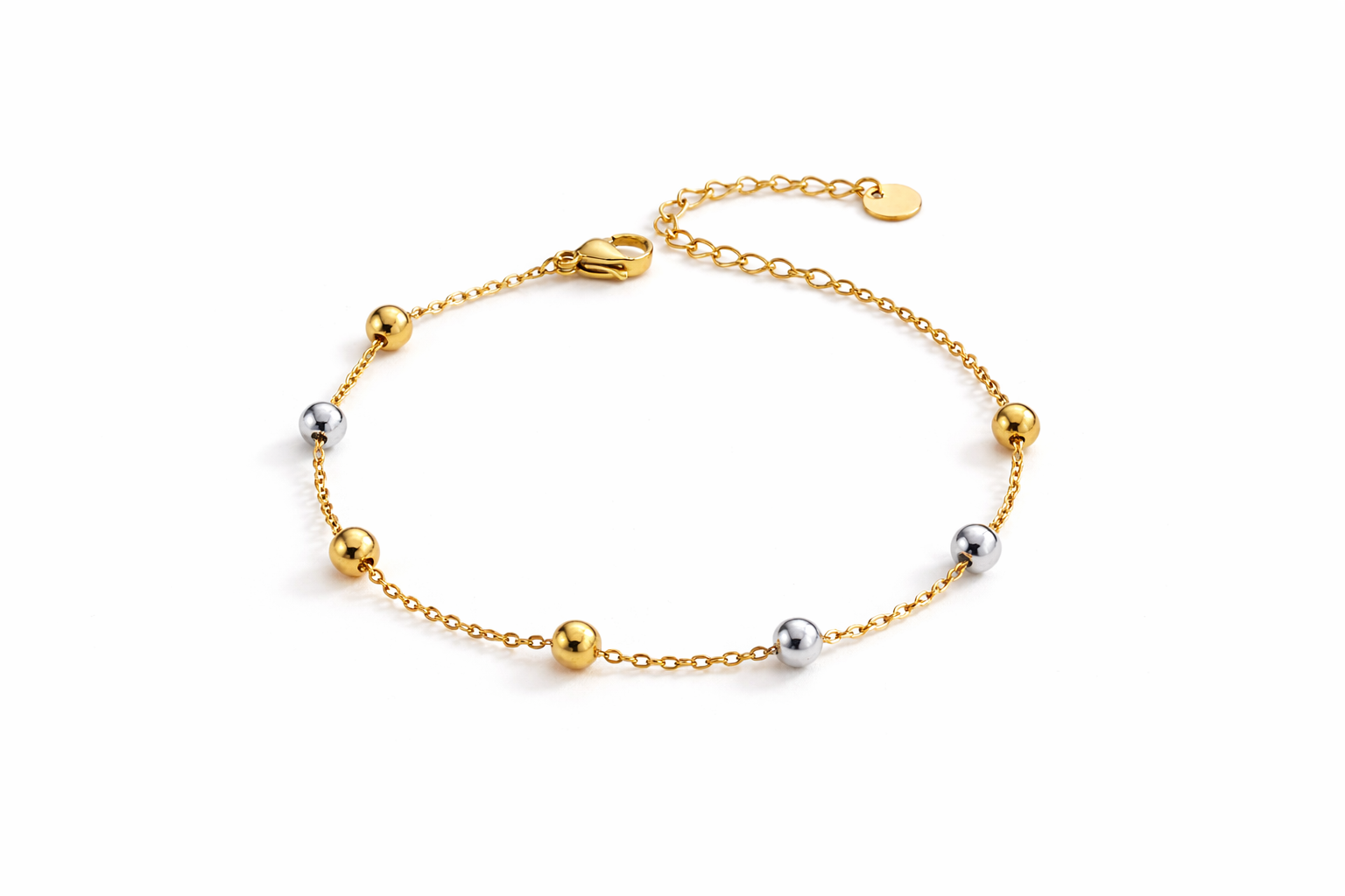 Bracelet Équilibre Doré – Chaîne fine & Perles lumineuses