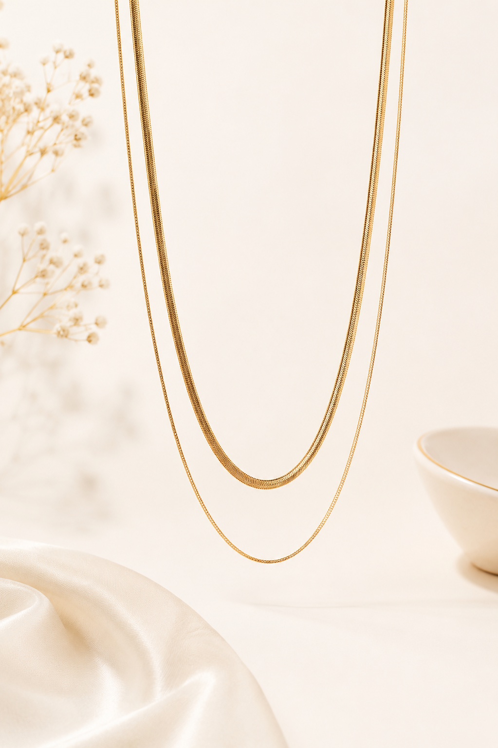 Collier double chaîne doré