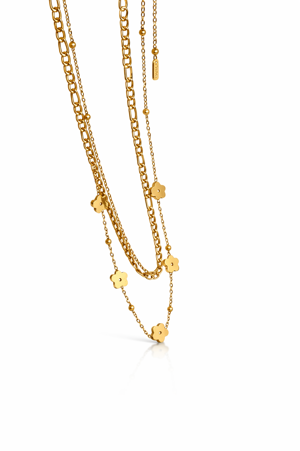 Collier Double Doré — Fleurs