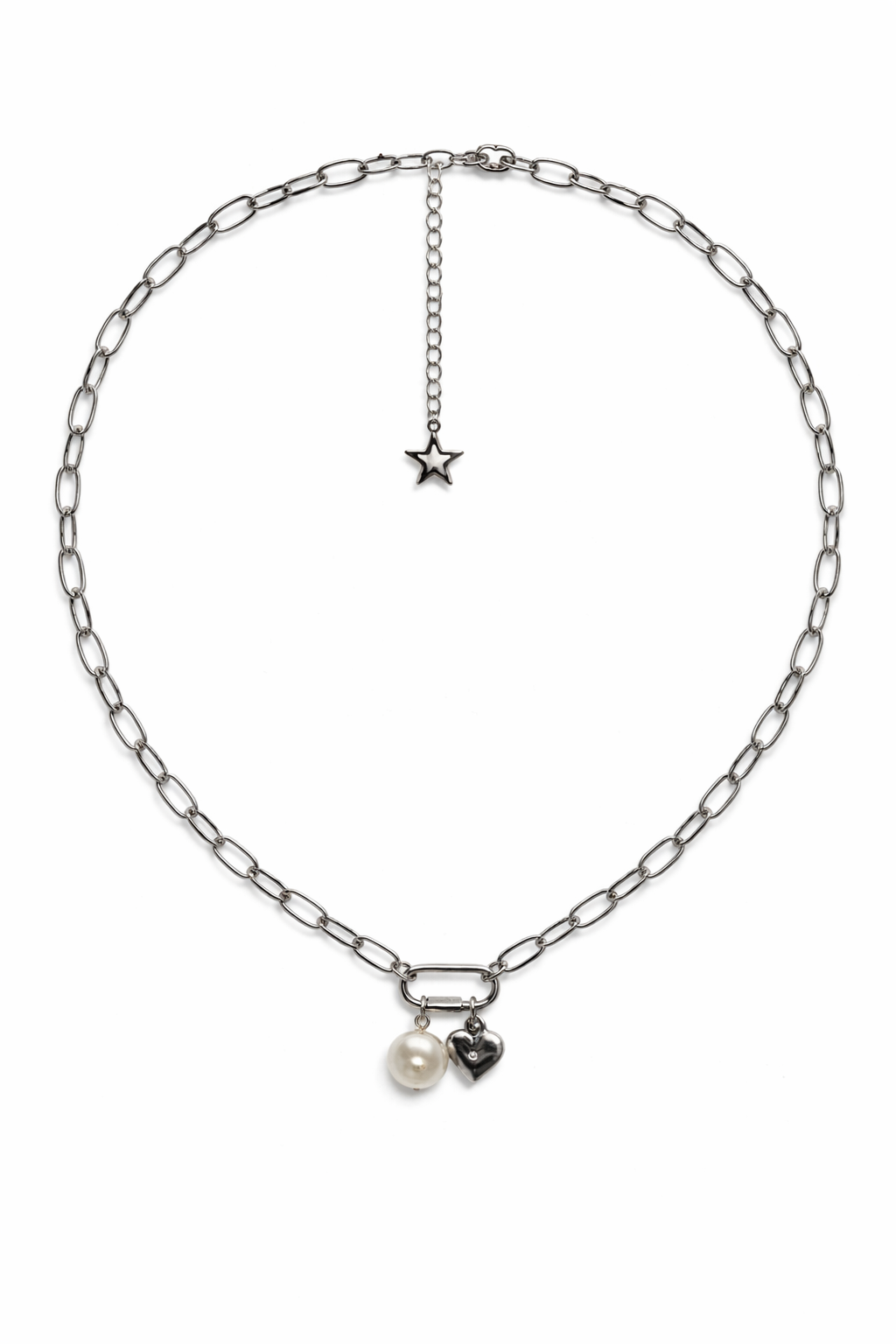 Collier chaîne cœur & perle – Acier inoxydable