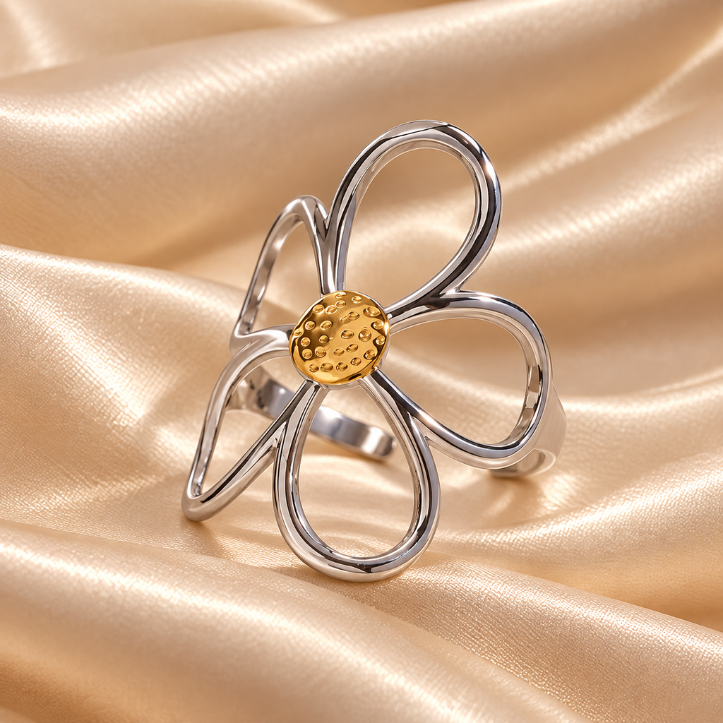 Fleur / Bague en acier inoxydable