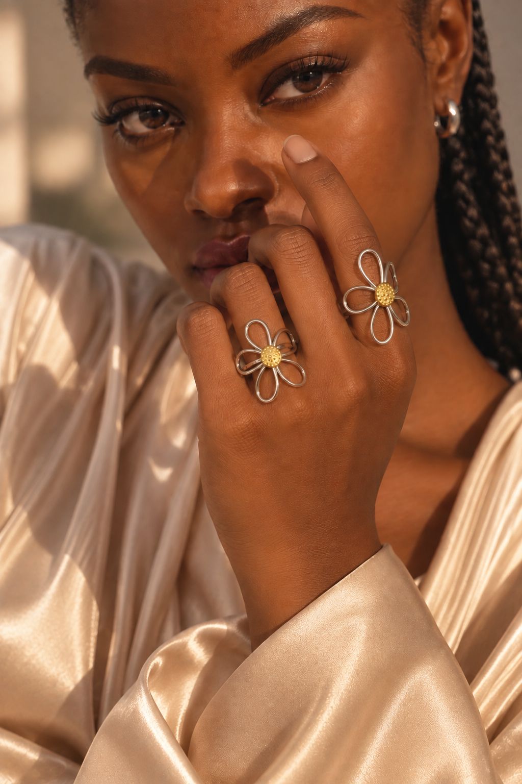 Fleur / Bague en acier inoxydable