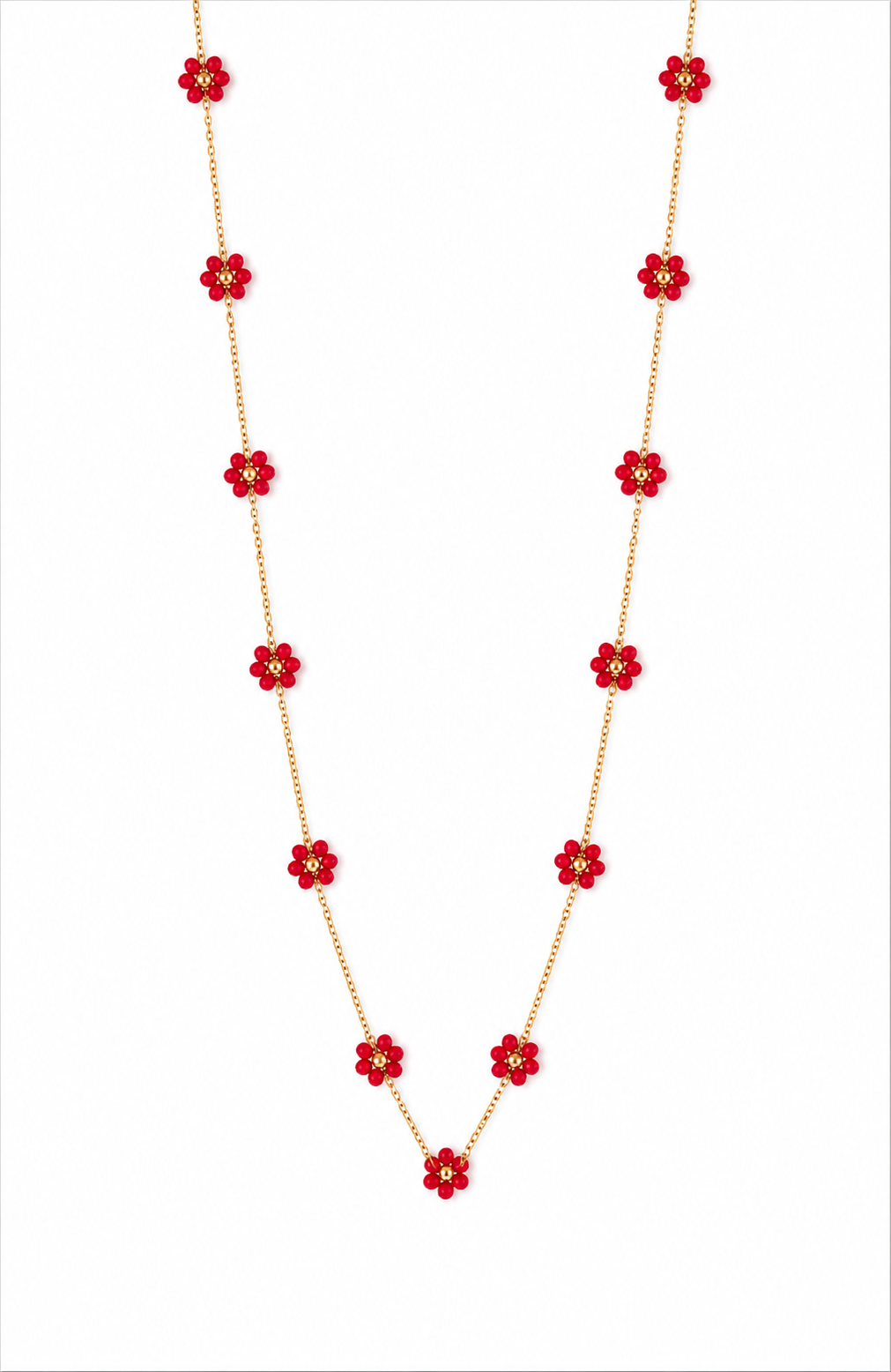 Collier Petites Fleurs Rouges