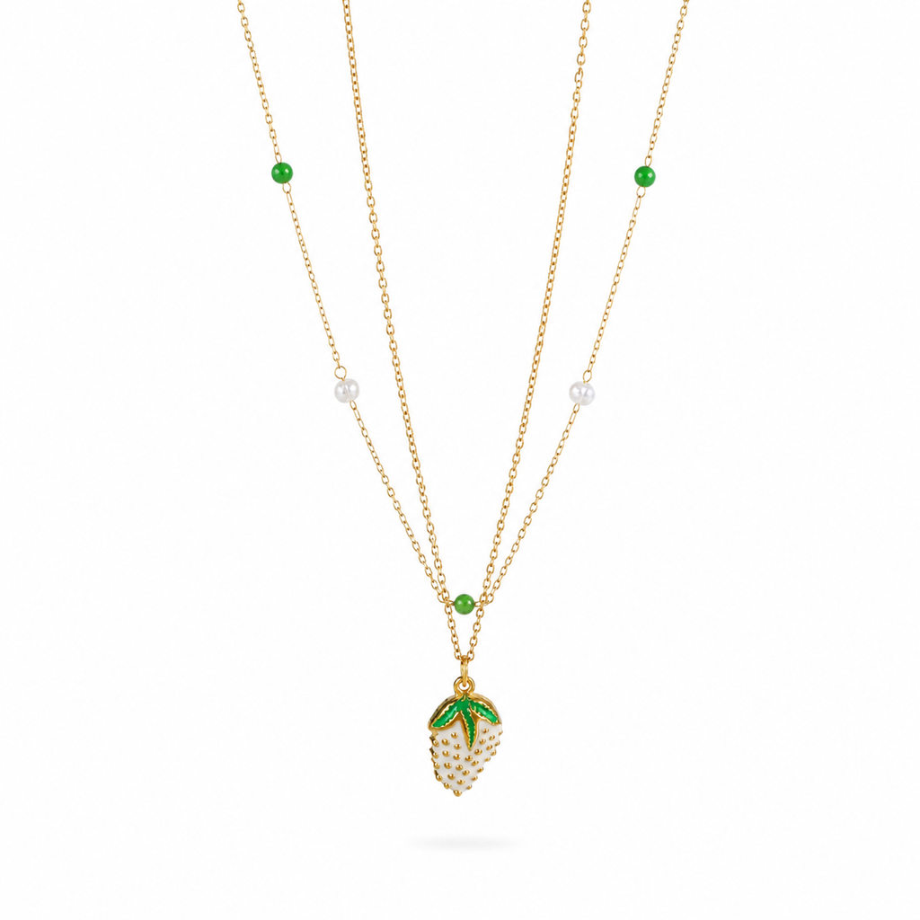 Collier Fraise Perle verte