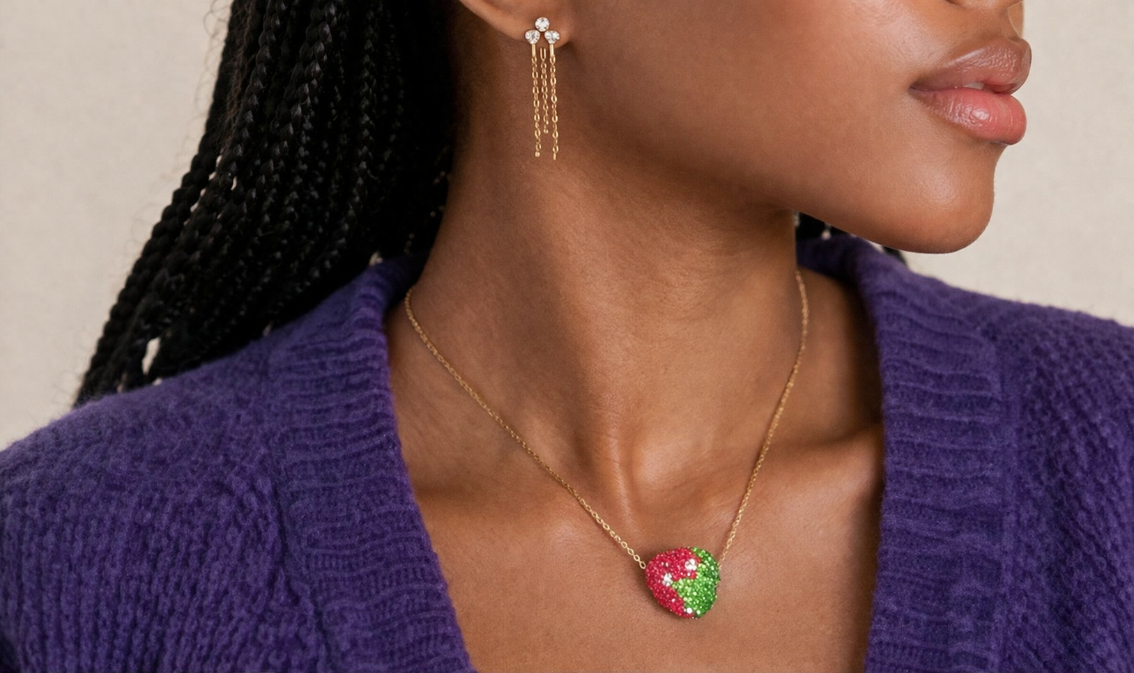 collier cœur scintillant rouge et vert