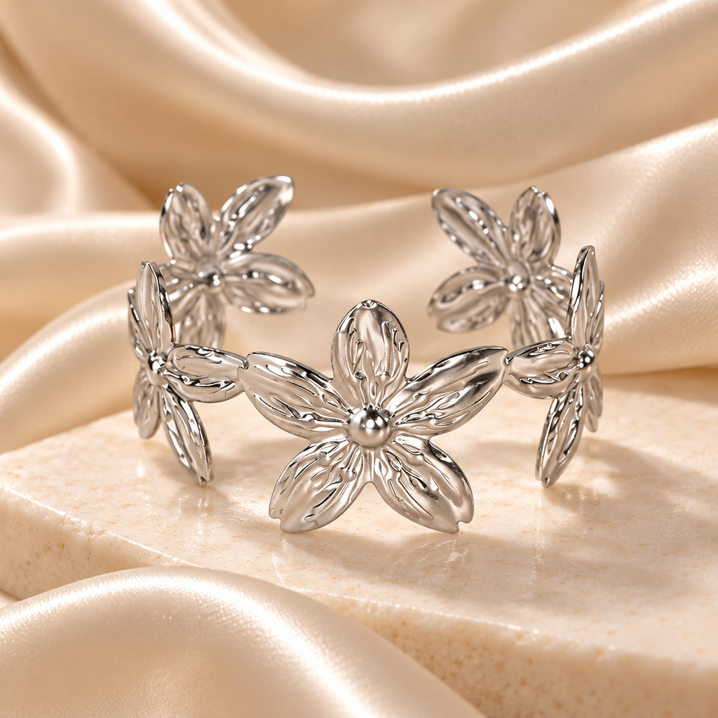 Bracelet floral argenté