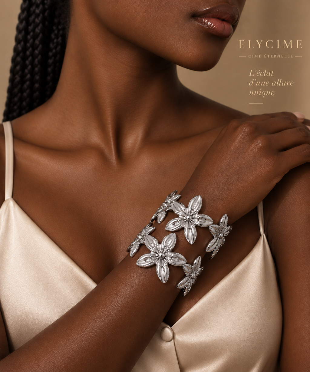 Bracelet floral argenté