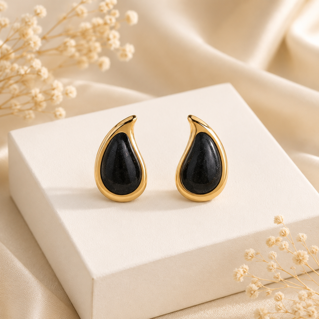 Boucles d'oreilles Goutte Noire