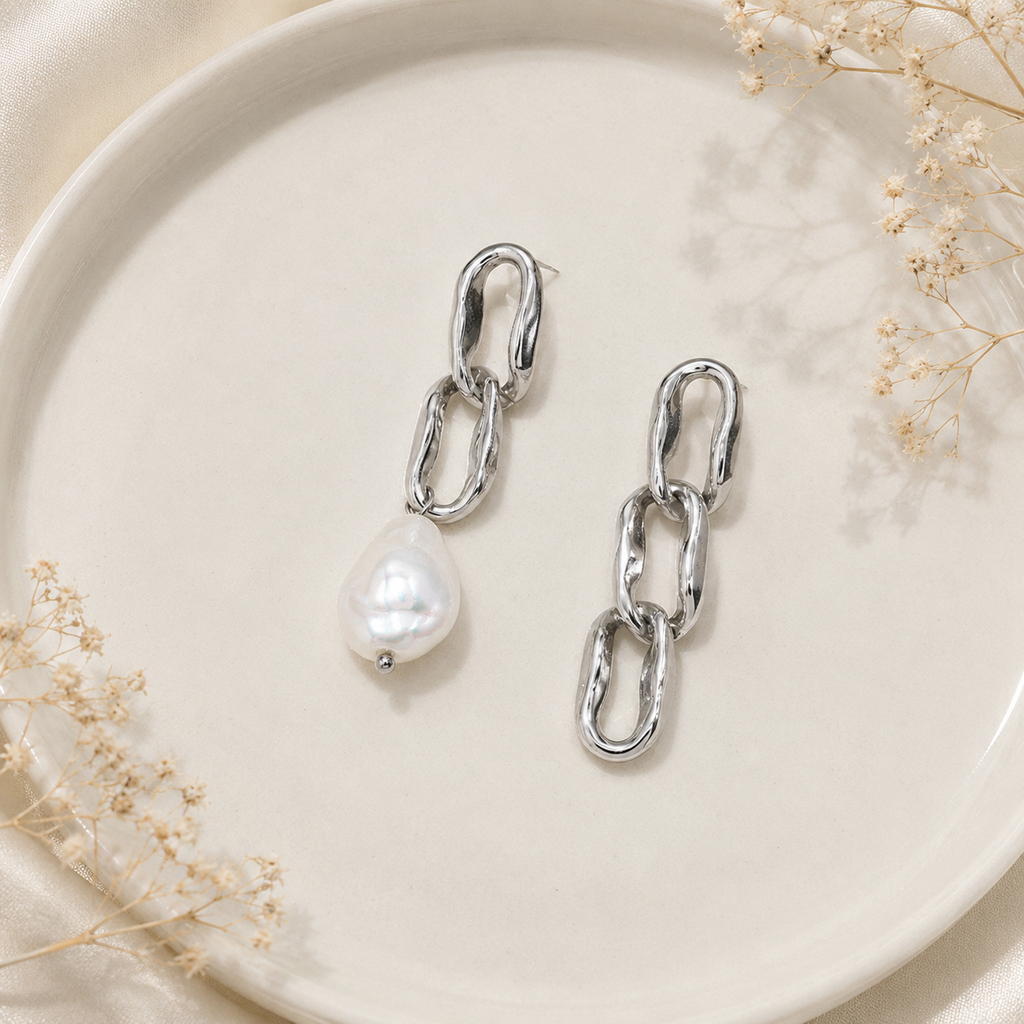 Boucles Perle argentée