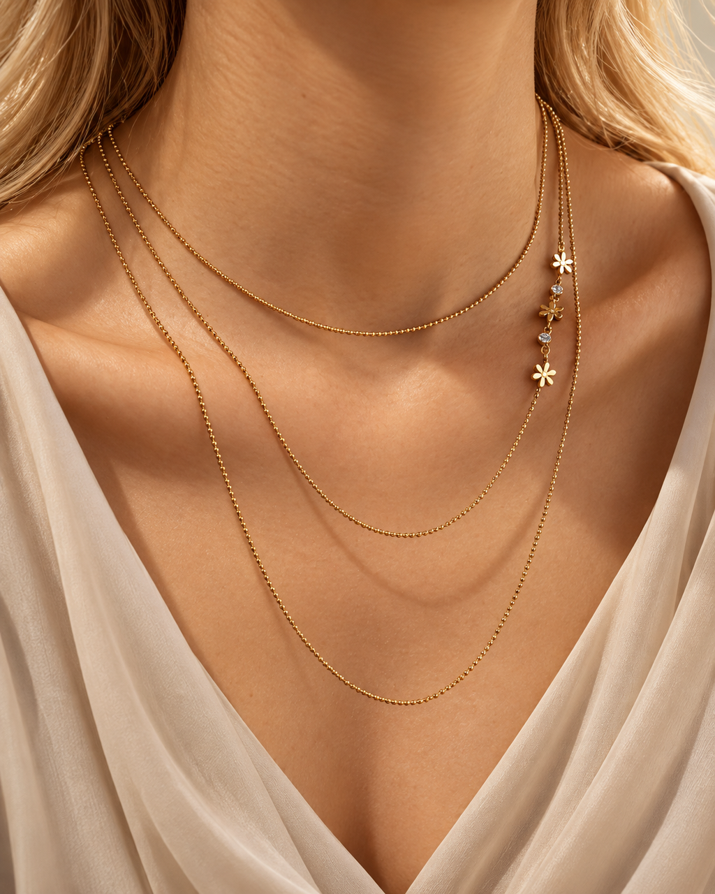 Trio / Collier trois rangs en acier inoxydable